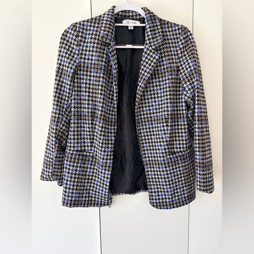 Houndstooth Blazer in Black, Grey & Blue